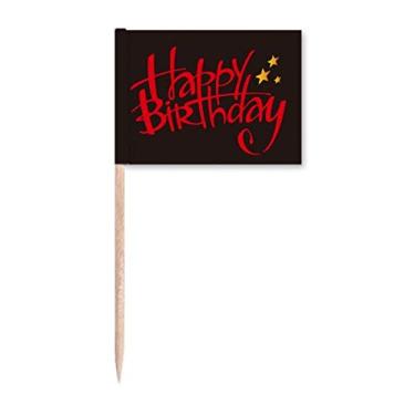 Imagem de Texto de arte em inglês Happy Birthday palito de dente bandeiras marcadoras para decoração de festa