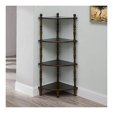 Imagem de KIZQYN Estante de livros com design retrô de 4 prateleiras de canto de madeira prateleiras de armazenamento de canto de madeira prateleiras de exibição de plantas de flores, estante para casa, escritório, cozinha - estante marrom