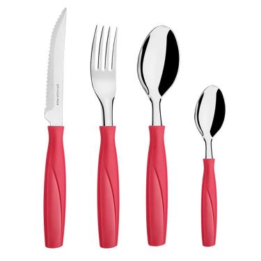 Imagem de Faqueiro Brinox em Polipropileno e Aço Inox Itaparica Vermelho – 16 Peças