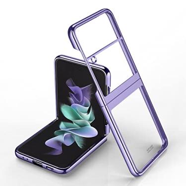 Imagem de Capa protetora dobrável galvanizada para Samsung Galaxy Z Flip 5G Capa dura para Samsung Z Flip Deluxe com borda chapeada, lavanda, Z FLIP4