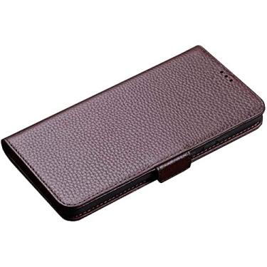 Imagem de KAPPDE Capa de telefone carteira de couro magnético, capa fólio magnética com padrão de lichia para Apple iPhone 13 Pro Max (2021) [Suporte de cartão] [Suporte] (Cor: marrom)