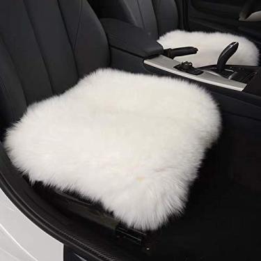 Imagem de Capa de almofada para assento de carro Graceskin natural de pele de carneiro luxuosa de lã longa para inverno capa de assento quente universal para carro, cadeira de escritório e poltrona 1 peça branca