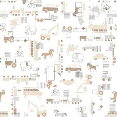 Imagem de Papel De Parede Infantil Brincar 3639 Vinílico Carro Caminhão Bege