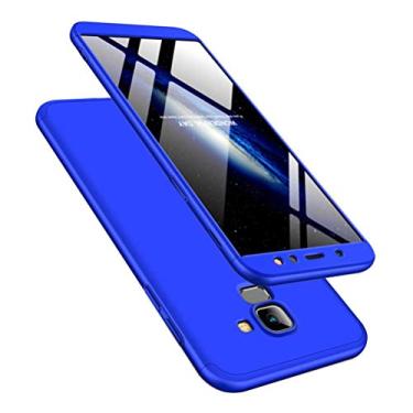 Imagem de Kit Capa Capinha Anti Impacto 360 Full Para Samsung Galaxy A8 Com Tela 5.6Polegadas - Case Acrílica Fosca Com Película De Vidro Temperado - Danet (Todo Azul)