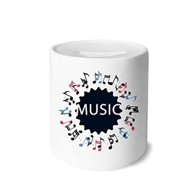 Imagem de DIYthinker Caixa de notas musicais vermelha azul redonda caixa de dinheiro caixa de cerâmica porta-moedas presente de cofrinho