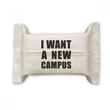 Imagem de Bolsa de linho de algodão com suporte para cobertura de papel para lenços faciais I Want A New Campus