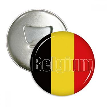 Imagem de Abridor de garrafa redondo com nome da bandeira da Bélgica e botão com ímã de geladeira, 3 peças, presente