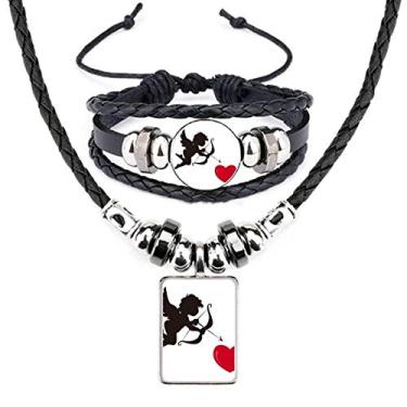 Imagem de Conjunto de joias de pulseira de couro com estampa de coração vermelho anjo do Cupido