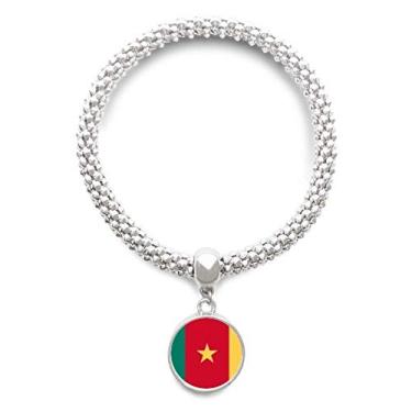 Imagem de DIYthinker Pulseira de prata com pingente de bandeira nacional dos Camarões África com corrente ajustável