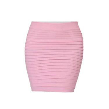 Imagem de Saia feminina elástica plissada cintura alta quadril short roupa feminina (rosa)