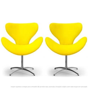 Imagem de Kit 2 Cadeiras Decorativas Poltronas Egg Amarela Com Base Giratória -