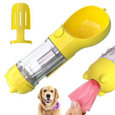 Imagem de NALEINING Garrafa de água para animais de estimação, copo de água multifuncional, dispensador de água para cães, alimentador portátil de água para filhotes (amarelo 300ml)