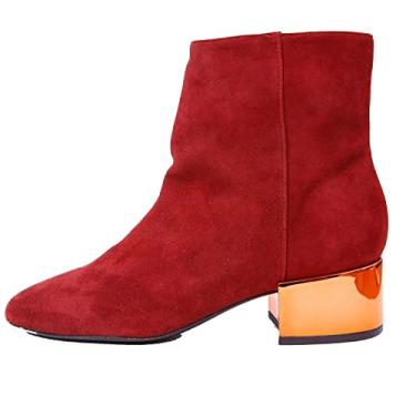 Imagem de Ivy Kirzhner Ringo Red Suede Metallic Gold Block Heel Chic Designer Ankle Bootie (6.5)