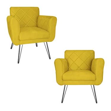 Imagem de Kit 2 Poltronas Decorativas Para Quarto Closet Pés de Ferro Isabella Suede Amarelo - LM DECOR