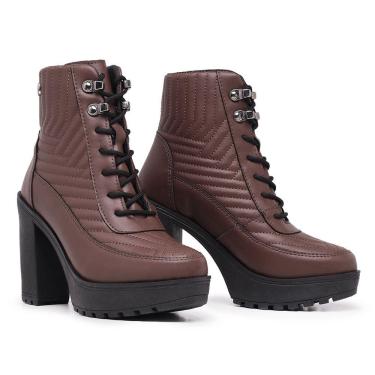 Imagem de Bota Coturno Moda Chic Detalhes Costuras Metal No Cadarço Salto Grosso Alto