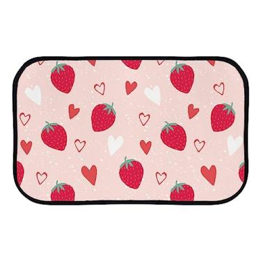 Imagem de DreamBay Tapetes de porta de coração vermelho morango rosa tapetes de chão 60 x 40 cm tapete anti-fadiga tapete de pé interior ao ar livre capacho de entrada antiderrapante