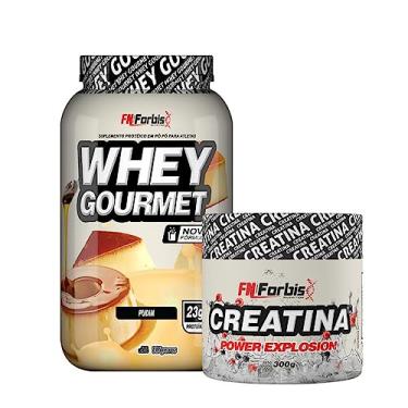 Imagem de Kit Whey Protein Gourmet Pote 907g + Creatina Power Explosion Sem Sabor 300g - FN Forbis Nutrition (Pudim)
