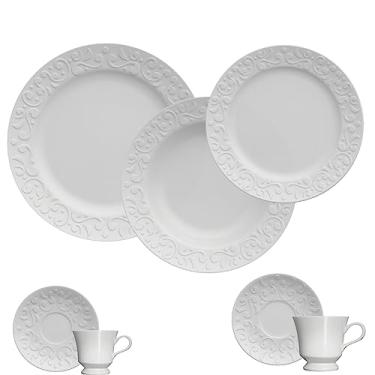 Imagem de Germer, Jogo de jantar completo em porcelana, Modelo Tassel, 42 peças, Branco