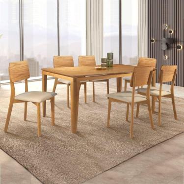 Imagem de Conjunto Sala de Jantar Mesa 160cm com 6 Cadeiras Rubi Tradição Móveis Marromlíssimo