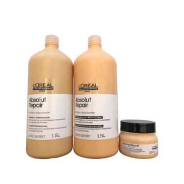 Imagem de Kit Loreal Absolut Repair Gold Quinoa Shampoo 1,5L Cond. 1,5L Mascara