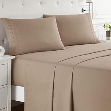Imagem de Nestl Queen Sheets Set - 4 folhas de cama de peças para queen size cama, lençóis de tamanho queen escovado duplo, lençóis taupe de luxo hotel, folhas de cama extra macias e fronhas
