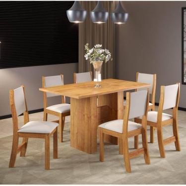 Imagem de Conjunto de Jantar Mesa Retangular Piemonte com 6 Cadeiras Sol Mel/Marfim