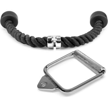 Imagem de Yes4All Combo de corda tríceps e alça única para máquina de cabos – Cabo cromado com cabo D – Corda tríceps para baixo