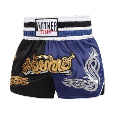 Imagem de ARIASS Muay thai shorts, luta mma kick boxing troncos, ginásio bjj artes marciais gaiola grappling treinamento cruzado masculino feminino roupas engrenagem (Color : Black, Size : X-Large)