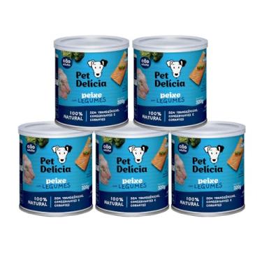 Imagem de KIT 5 Ração Úmida Natural Pet Delícia Cães Adultos Peixe Com Legumes 320g