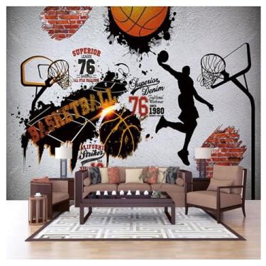 Imagem de TUYIFA Papel de parede 3D Papel de parede retro nostalgia basquete sala de estar quarto TV sofá fundo mural de parede (118" x 83" (300x210cm), pano de seda)