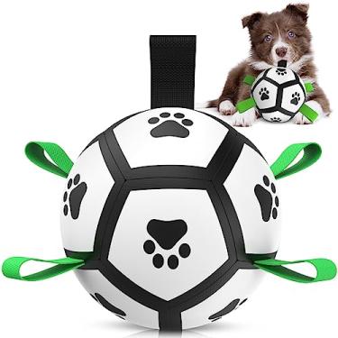 Imagem de QDAN Brinquedos para cães bola de futebol com alças, brinquedos interativos para cães para cabo de guerra, para filhotes, brinquedo de puxar para cães, brinquedo de água para cães, bolas duráveis Copa do Mundo para cães pequenos (12,5 cm)