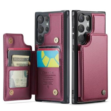 Imagem de Capa de telefone carteira de couro para Samsung Galaxy S23 S22 S21 S20 FE Note 10 Plus 20 Ultra Z Fold 5 4 3 Capa com slot para cartão, vermelha, para S22 Plus