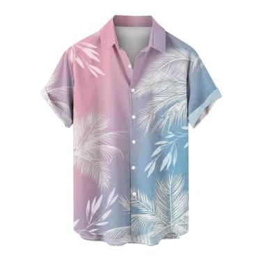 Imagem de Elogoog Camisa masculina havaiana divertida Aloha manga curta abotoada vintage boliche tropical verão praia camisa, c - Roxo, M