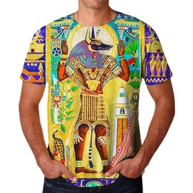 Imagem de Camiseta masculina e feminina divertida de manga curta hip hop hip hop antigo Horus egípcio olho de deus do Egito Faraó Anúbis rosto Anúbis, Branco, G