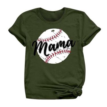 Imagem de PKDong Camiseta de beisebol mamãe beisebol camiseta gola redonda camiseta manga curta tops femininos 2024 modernos tops femininos, Verde escuro, GG