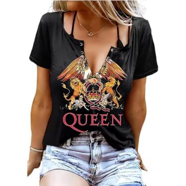 Imagem de Camisetas femininas vintage de rock and roll, casual, música country, camiseta divertida de concerto de banda de rock de verão, Preto - 11, GG