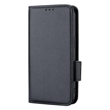 Imagem de Capa compatível com Oukitel C35, capa de couro PU, design carteira com compartimento para cartão, capa flip estável preta