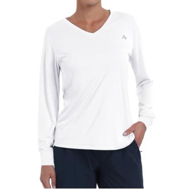 Imagem de Nepest Camisetas femininas FPS 50+ para sol dry fit atlético, corrida, manga comprida, gola V, Branco, GG