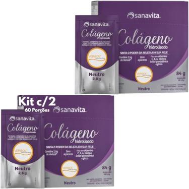 Imagem de Colágeno Verisol Para Pele Cabelo e Unhas - Kit 2x Colágeno Hidrolisado Verisol Sanavita 60 sachês - Saúde da Pele Cabelo e Unhas (Kit 2x Neutro)