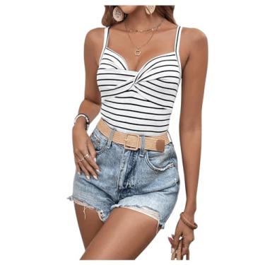 Imagem de BEAUDRM Camiseta regata feminina com estampa listrada e alças finas e alças finas sem mangas, Multicor, P