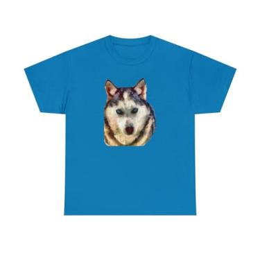 Imagem de Camiseta unissex Siberian Husky "Sacha" de algodão pesado, Safira, XXG