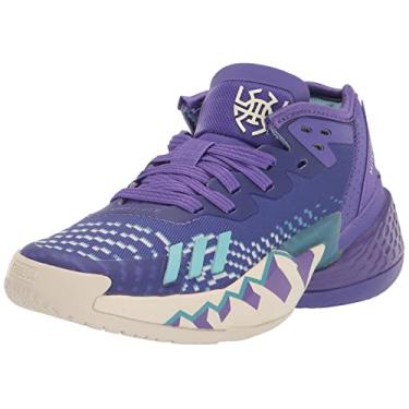 Imagem de adidas Tênis de basquete infantil unissex Donovan Mitchell Issue 4, Roxo Rush/Off White/Clear Aqua, 13 Little Kid