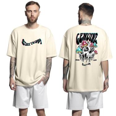 Imagem de Camisa Camiseta Oversized Streetwear Genuine Grit Masculina Larga 100% Algodão 30.1 Stay Trippy - Bege - P