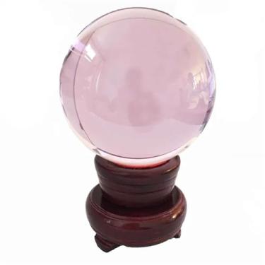 Imagem de Suncatchers de jardim 50 mm-100 mm bola de cristal esfera de pedra rosa mesa decoração de casa artesanato colares pendentes artesanais (cor: base de madeira, tamanho: 100 mm)