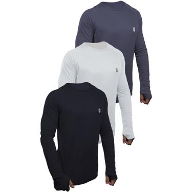 Imagem de Kit 3 Camisetas Skube Com Proteção UV 50+ Dry Fit Segunda Pele Térmica Tecido Termodry Manga Longa Dedeira - Preto, Branco, Chumbo - P