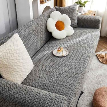 Imagem de Sofá Slipcover Spandex Non Slip Sofá Sofá Capa, Protetor De Móveis Lavável Com Espuma Fundo Elástico Para Crianças, Animais De Estimação (Adequado para 90-118 inch,Cinzento Escuro)