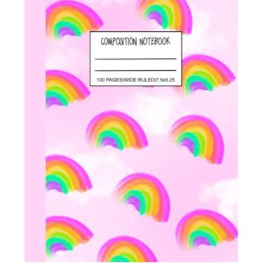 Imagem de Caderno de composição pautado largo: caderno preppy estético sonho arco-íris | Cadernos de composição fofos para meninas adolescentes, adultos