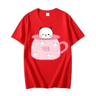 Imagem de Camisetas femininas engraçadas com estampa de xícara de chá Yier rosa e gola redonda, Vermelho, PP