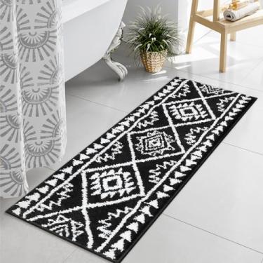 Imagem de Uphome Boho Tapete de banheiro preto tribal longo tapete de banheiro ocidental antiderrapante lavável tapete de banho luxuoso macio absorvente moderno tapetes de banho para chuveiro, entrada de quarto