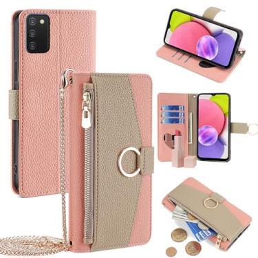 Imagem de YOUULAR Capa carteira com alça transversal compatível com Samsung Galaxy A9 (2018), bolsa magnética com zíper, bolso de couro PU, capa flip à prova de choque com suporte rosa